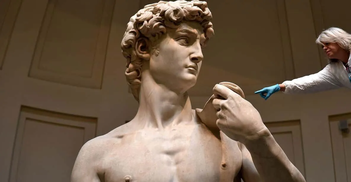 Accademia Gallery halls with sculpture and Gothic panels, among the top museums in Florence, Italy
