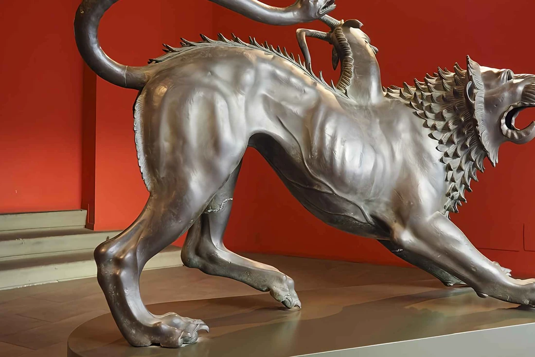 The Etruscan bronze Chimera of Arezzo at the National Archaeological Museum, one of the best art museums in Florence, Italy