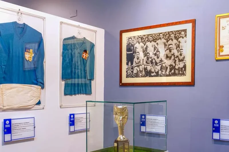 Azzurri shirts and World Cup memorabilia at the Italian Football Museum, one of the niche museums in Florence, Italy